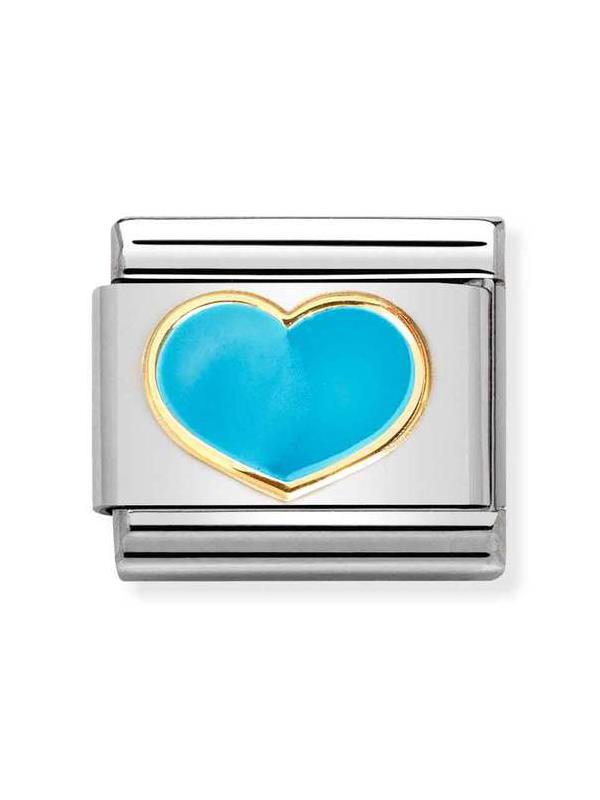 Composable Classic Dekoratif Link - Aşk - Turkuaz Kalp - (25 Turquoise heart) 18K Altın