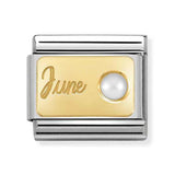 Composable Classic Dekoratif Link - Ay Taşları - Haziran İnci -  18K Altın