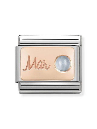 Composable Classic Dekoratif Link - Ay Taşları - Mart Aquamarine -  9K Rose Altın