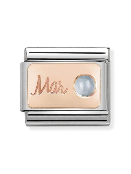 Composable Classic Dekoratif Link - Ay Taşları - Mart Aquamarine -  9K Rose Altın