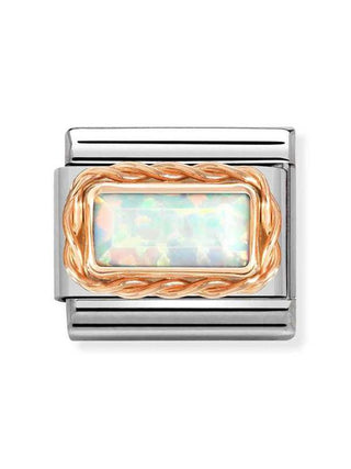 Composable Classic Dekoratif Link - Baget Taş - Beyaz Opal -  9K Rose Altın