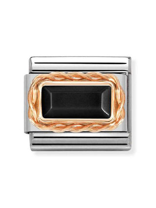 Composable Classic Dekoratif Link  Baget Taş  Siyah Akik   9K Rose Altın