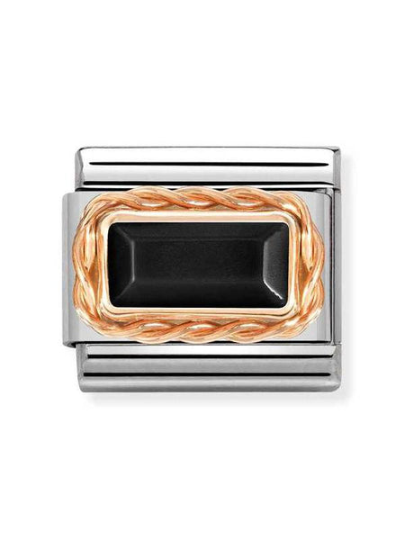 Composable Classic Dekoratif Link  Baget Taş  Siyah Akik   9K Rose Altın