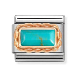 Composable Classic Dekoratif Link - Baget Taş - Turkuaz - (06 Turquoise) 9K Rose Altın
