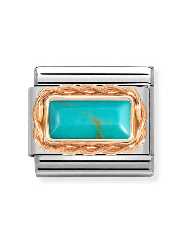 Composable Classic Dekoratif Link - Baget Taş - Turkuaz - (06 Turquoise) 9K Rose Altın
