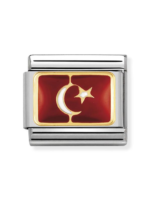 Composable Classic Dekoratif Link - Bayraklar Avrupa - Türkiye - (20 TURKEY) 18K Altın