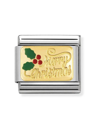Composable Classic Dekoratif Link - Gravür Noel - Mutlu Noeller -  18K Altın