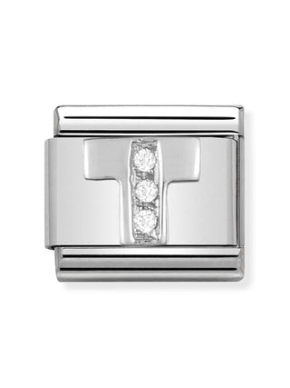 Composable Classic Dekoratif Link - Harfler CZ - T - (20 T) 925 Gümüş Zirkon