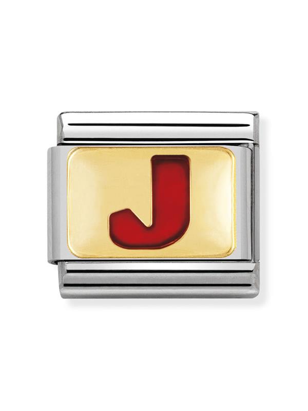 Composable Classic Dekoratif Link - Harfler Kırmızı - J - (10 J) 18K Altın