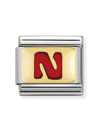 Composable Classic Dekoratif Link - Harfler Kırmızı - N - (14 N) 18K Altın