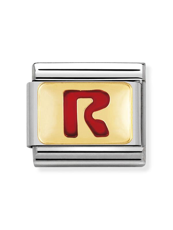 Composable Classic Dekoratif Link - Harfler Kırmızı - R - (18 R) 18K Altın