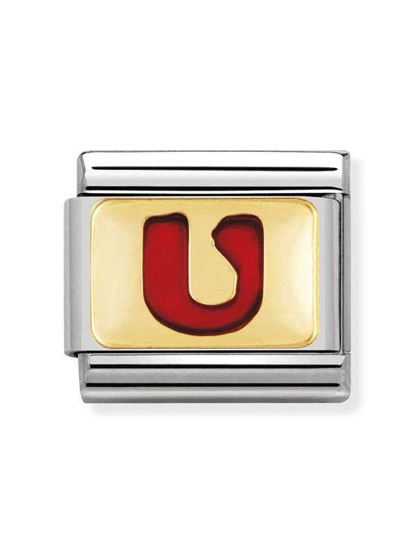 Composable Classic Dekoratif Link - Harfler Kırmızı - U - (21 U) 18K Altın