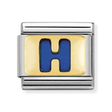 Composable Classic Dekoratif Link - Harfler Mavi - H - (08 H) 18K Altın