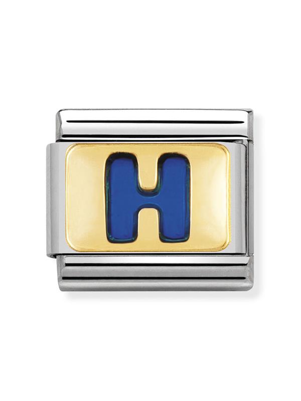 Composable Classic Dekoratif Link - Harfler Mavi - H - (08 H) 18K Altın