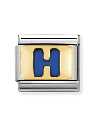 Composable Classic Dekoratif Link - Harfler Mavi - H - (08 H) 18K Altın