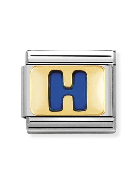 Composable Classic Dekoratif Link - Harfler Mavi - H - (08 H) 18K Altın
