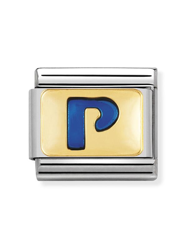 Composable Classic Dekoratif Link - Harfler Mavi - P - (16 P) 18K Altın