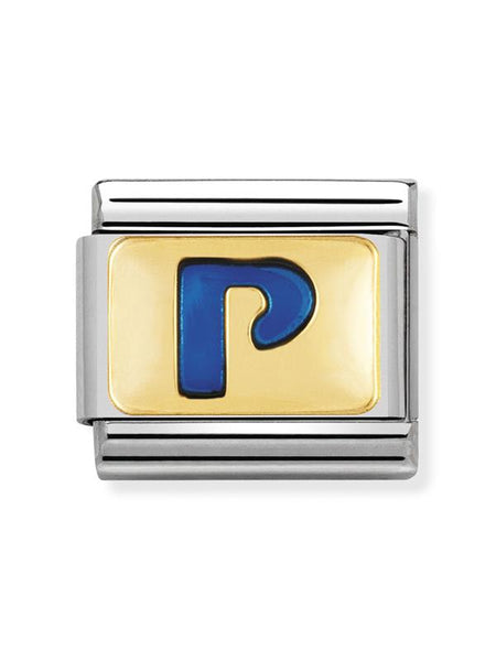Composable Classic Dekoratif Link - Harfler Mavi - P - (16 P) 18K Altın