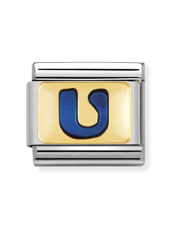 Composable Classic Dekoratif Link - Harfler Mavi - U - (21 U) 18K Altın