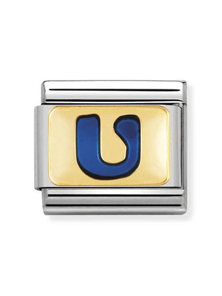 Composable Classic Dekoratif Link - Harfler Mavi - U - (21 U) 18K Altın