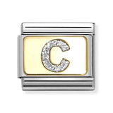 Composable Classic Dekoratif Link - Harfler Pırıltılı - C - (03 C) 18K Altın