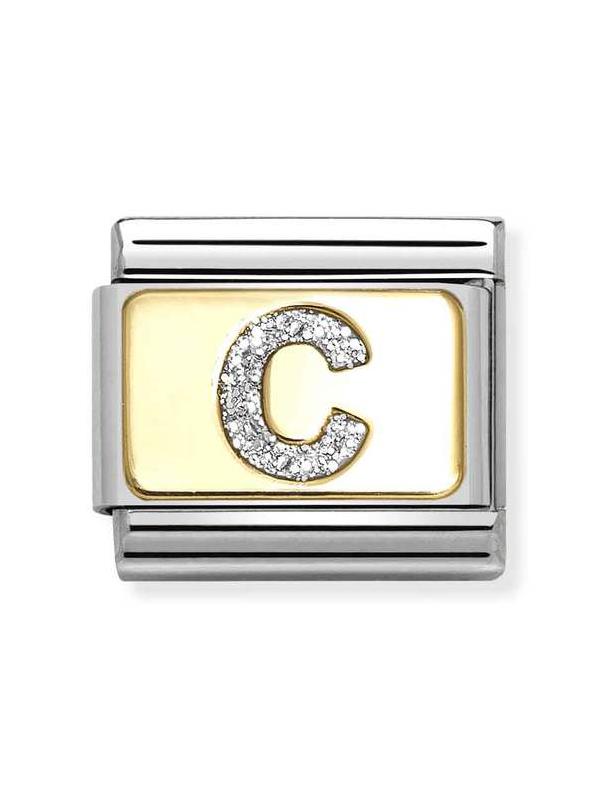 Composable Classic Dekoratif Link - Harfler Pırıltılı - C - (03 C) 18K Altın