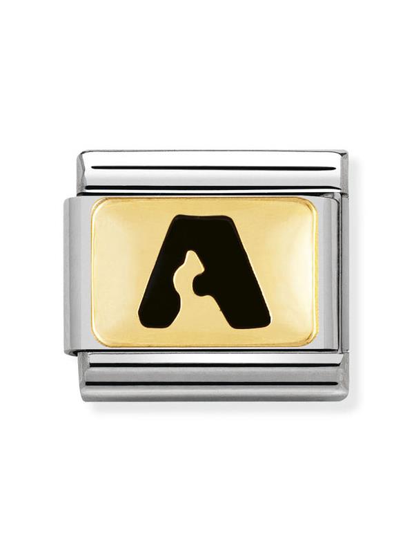 Composable Classic Dekoratif Link - Harfler Siyah - A - (01 A) 18K Altın