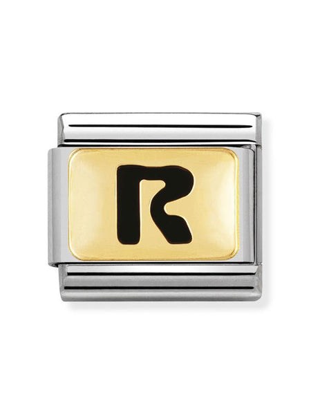 Composable Classic Dekoratif Link - Harfler Siyah - R - (18 R) 18K Altın