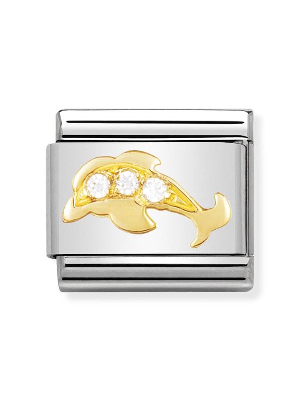 Composable Classic Dekoratif Link - Hayvanlar - Beyaz yunus -  18K Altın Zirkon