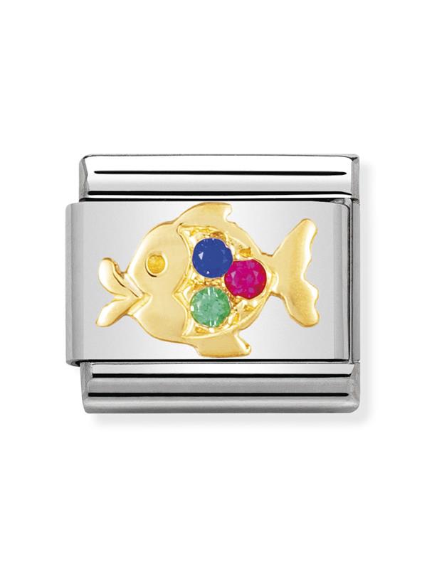 Composable Classic Dekoratif Link - Hayvanlar - Çok renkli balık -  18K Altın Zirkon