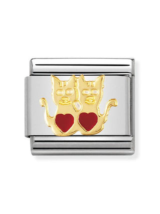 Composable Classic Dekoratif Link  Hayvanlar  Kalpli kediler   18K Altın