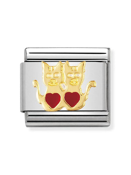 Composable Classic Dekoratif Link  Hayvanlar  Kalpli kediler   18K Altın
