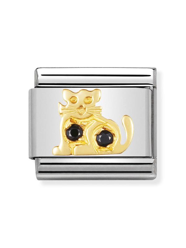 Composable Classic Dekoratif Link - Hayvanlar - Kara kedi -  18K Altın Zirkon
