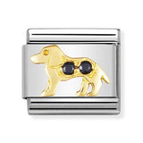 Composable Classic Dekoratif Link - Hayvanlar - Siyah köpek -  18K Altın Zirkon