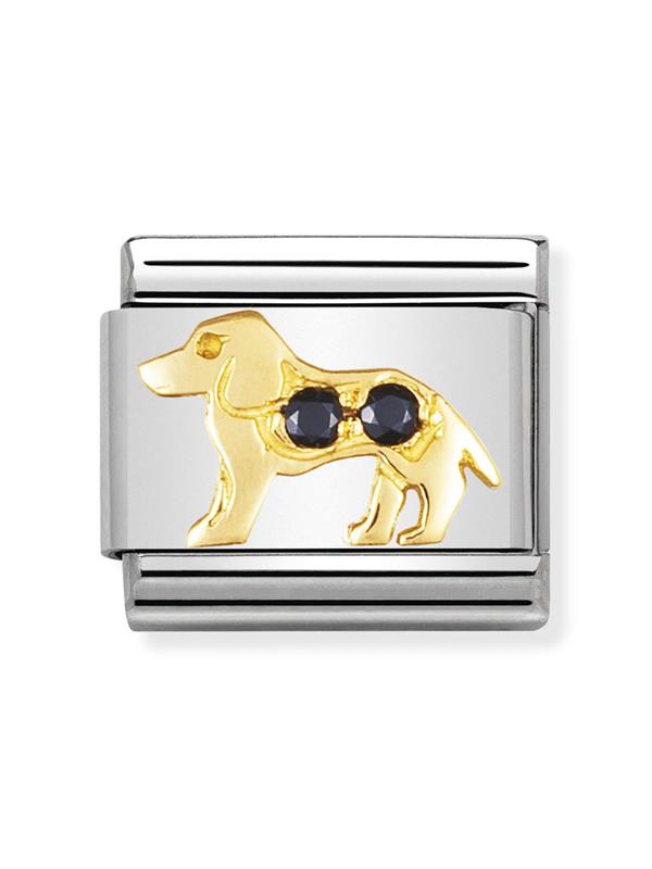 Composable Classic Dekoratif Link - Hayvanlar - Siyah köpek -  18K Altın Zirkon