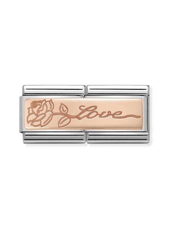 Composable Classic Dekoratif Link - İkili Gravür - Aşk -  9K Rose Altın