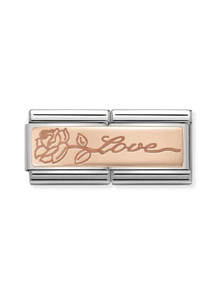 Composable Classic Dekoratif Link - İkili Gravür - Aşk -  9K Rose Altın