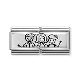 Composable Classic Dekoratif Link - İkili Gravür - Erkek çocuk ile aile -  925 Gümüş