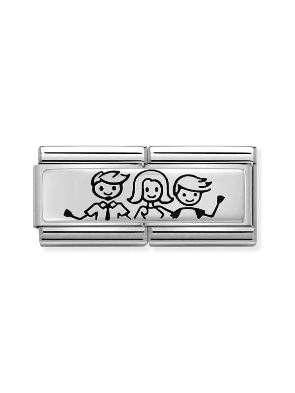 Composable Classic Dekoratif Link - İkili Gravür - Erkek çocuk ile aile -  925 Gümüş