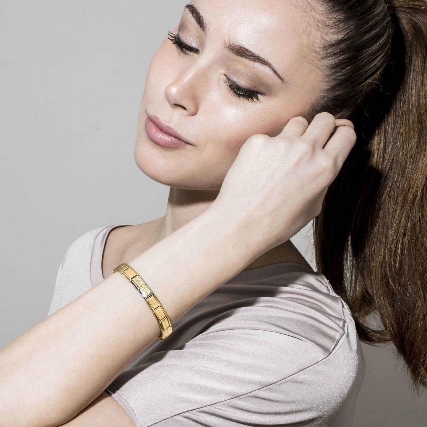 Composable Classic Dekoratif Link - İkili Gravür - Hayat Güzel -  18K Altın