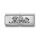Composable Classic Dekoratif Link - İkili Gravür - Kız bebek ile aile -  925 Gümüş