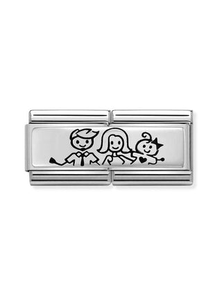 Composable Classic Dekoratif Link - İkili Gravür - Kız bebek ile aile -  925 Gümüş