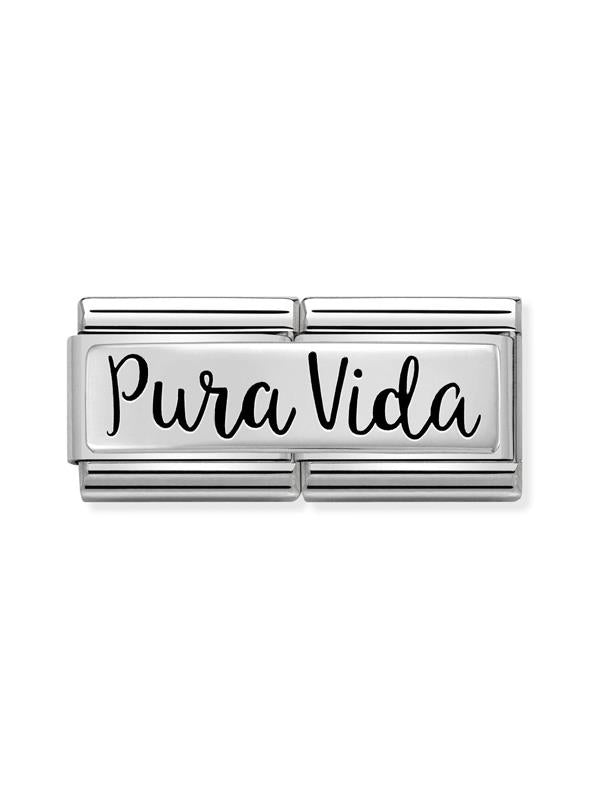Composable Classic Dekoratif Link - İkili Gravür - Pura Vida - (27 Pura Vida) 925 Gümüş