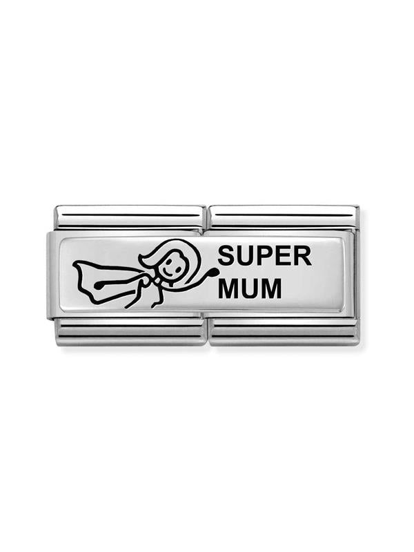 Composable Classic Dekoratif Link - İkili Gravür - Süper anne - (38 Super Mum) 925 Gümüş