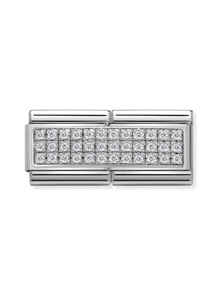 Composable Classic Dekoratif Link - İkili Taş Kaplama - Beyaz - (01 White CZ) 925 Gümüş