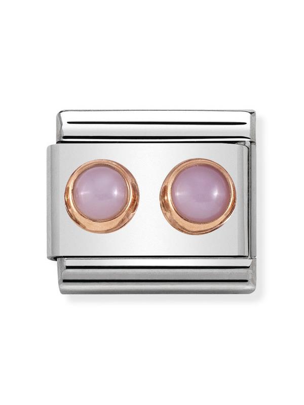 Composable Classic Dekoratif Link - İkili Taşlar - Pembe opal -  9K Rose Altın