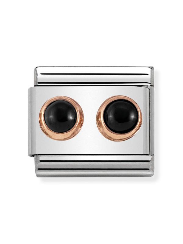 Composable Classic Dekoratif Link - İkili Taşlar - Siyah Akik -  9K Rose Altın