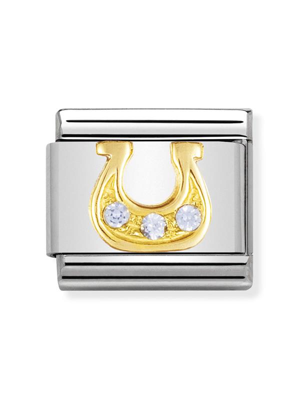 Composable Classic Dekoratif Link - İyi Şans - Açık mavi Danimarka at nalı -  18K Altın Zirkon