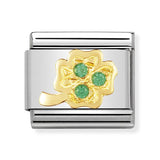 Composable Classic Dekoratif Link - İyi Şans - Yeşil Dört Yaprak -  18K Altın Zirkon