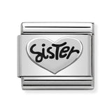 Composable Classic Dekoratif Link - Oksitlenmiş Semboller - Kalp Kız Kardeş -  925 Gümüş